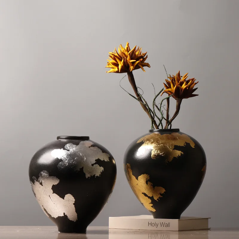 Chinese Ceramic Vase Irregular Golden Pattern Flower Vase Ceramic Handicrafts Flower Arrangement Accessories Home Decoration