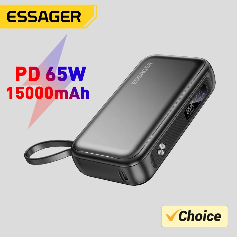 

Essager Power Bank Portable 15000mAh in With USB C Cable External Spare Battery Pack for iPhone iPad Macbook 65W Fast Charger