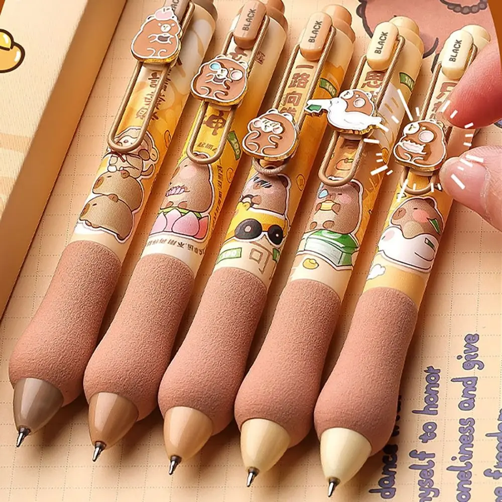 5PCS/Set ST Tip Gel Pen Quick Drying Capybara Soft Grip Writing Tools 0.5mm Black Ink Non-repeating Neutral Pen Gift