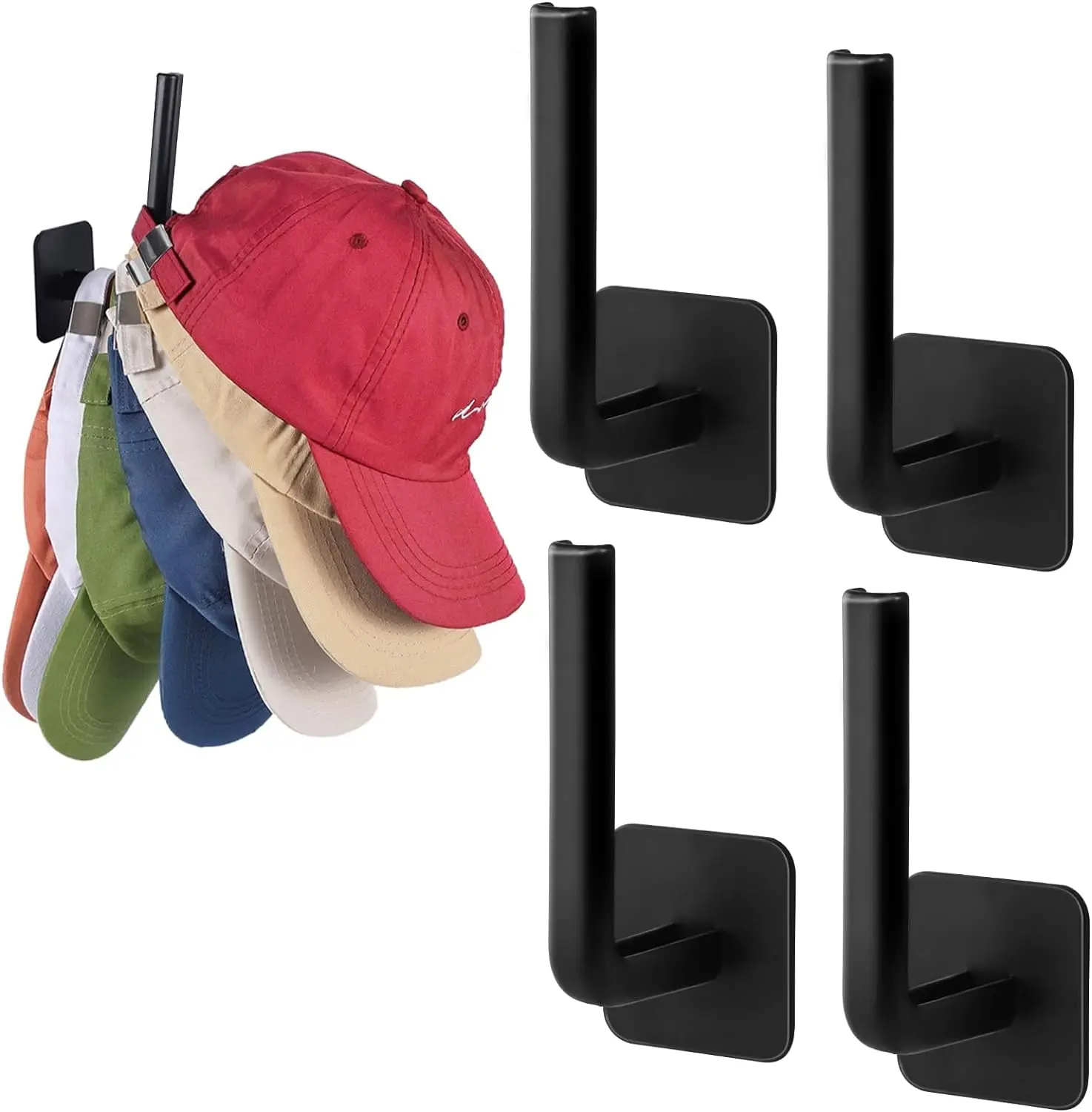 Perchero adhesivo para gorras de béisbol, organizador de sombreros sin perforación, colgador de pared, 3 piezas