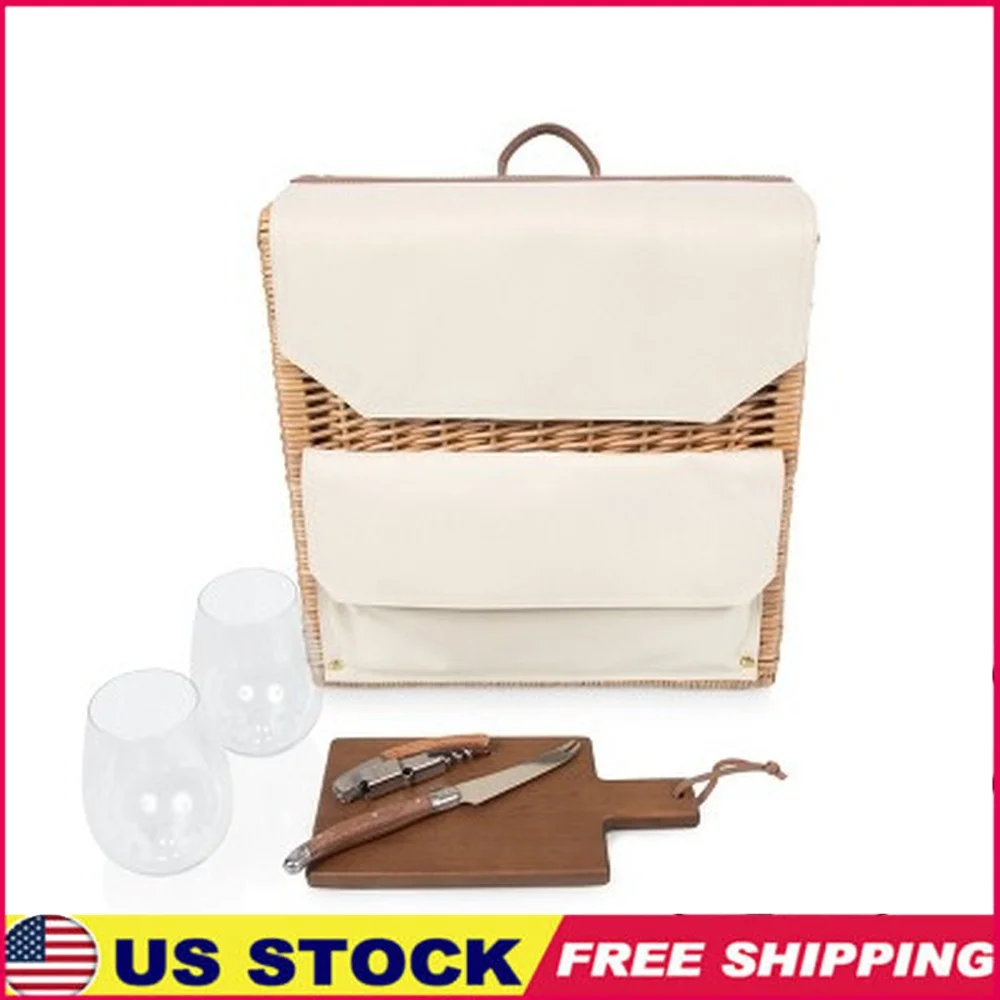 

Wine and Cheese Picnic Backpack Tote with 3 Bottle Holder Cheese Board Knife Corkscrew Stemless Glasses Ideal Gift