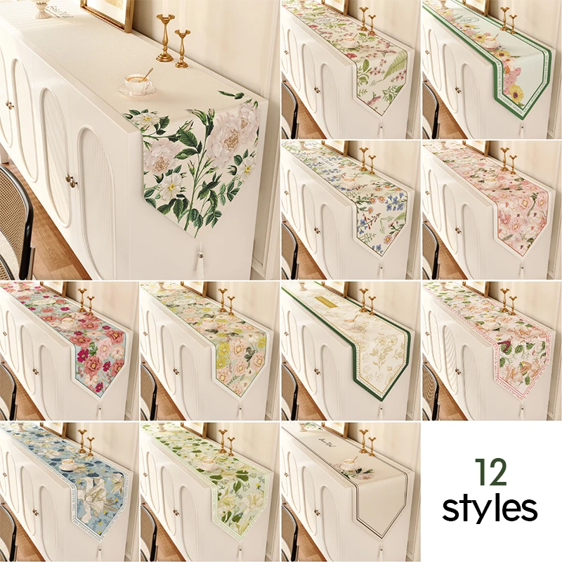 

Rectangular Tassel Table Linen Plant Retro Style Printed Tablecloth Fabric Cover Shoe Cabinet Countertop Dining Mat Cloth