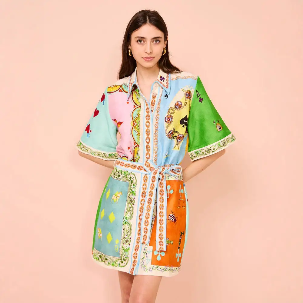 Summer 2025 Women's Floral Print Vaion ort Sve Dr Stand Collar A-Line Midi Dr Polyester Fabric Basic Sle