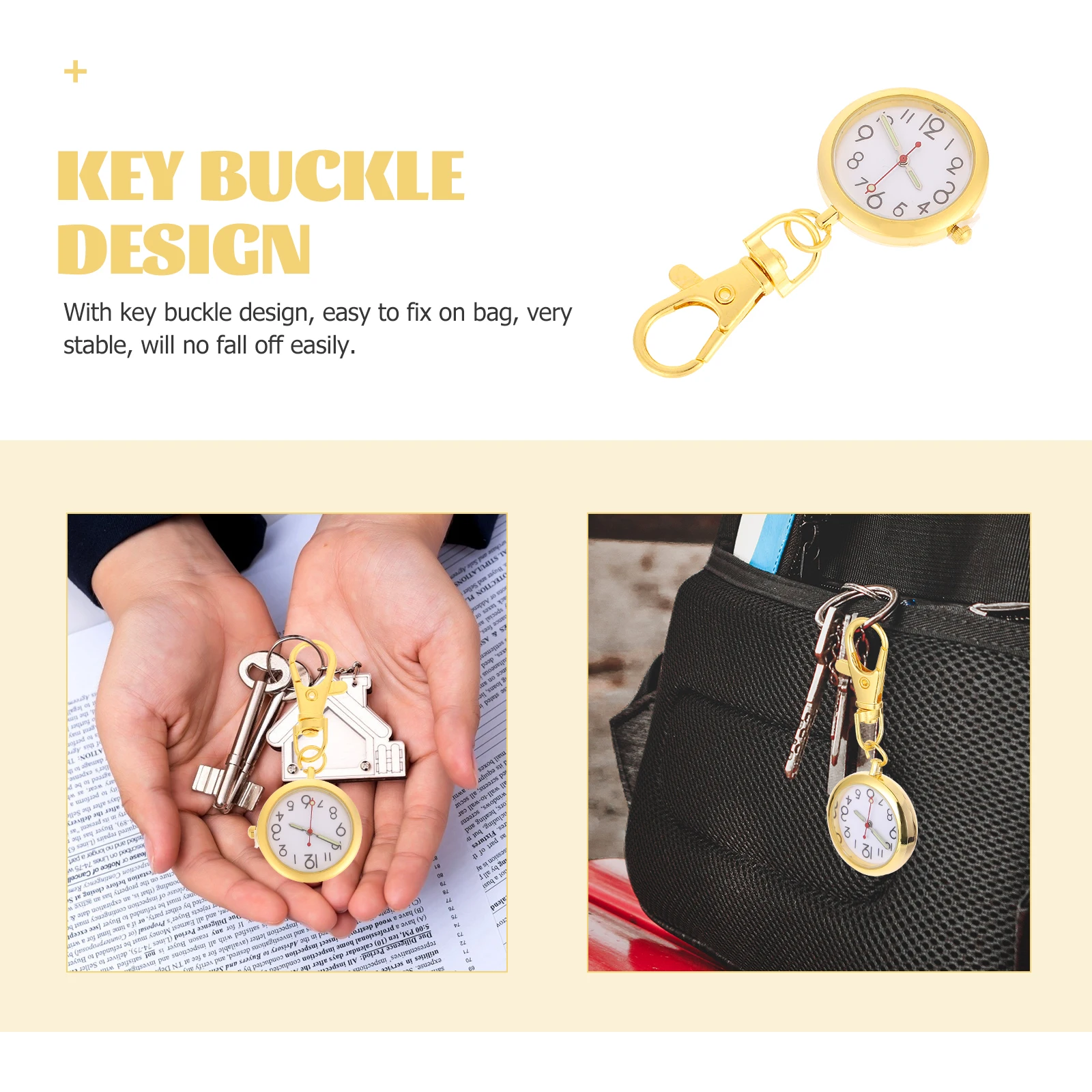 

Nurse Watch Pocket Shine Clip On Keychain Hanging Alloy Watches for Women Travel Inconvenient Wrist Alternative Stable Buckle