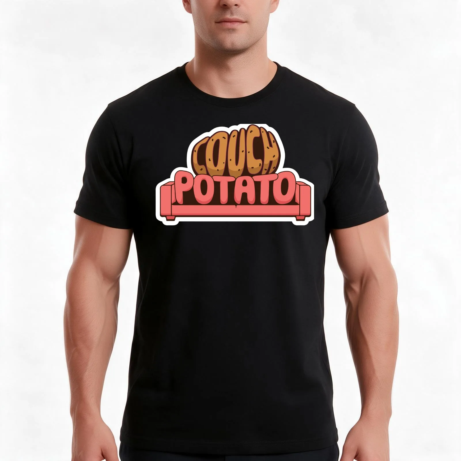 Illustrated food idiom: Couch potato T-Shirt, Summer Casual Cotton Tee, Oversized Streetwear Tops, Vintage Graphic Print
