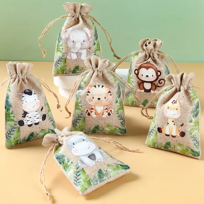 Jungle Safari Animals Candy Boxes Birthday Party Decoration Kids Gift Packaging Box Wild One Thank You Baby Shower Gifts Box Bag images - 6