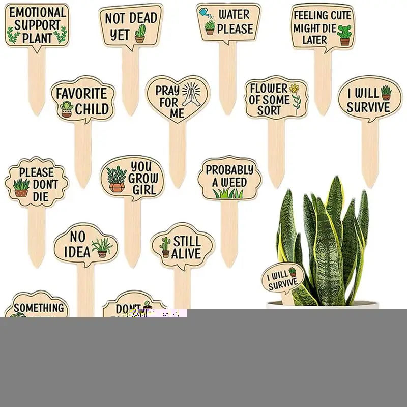 

15pcs Funny Wooden Plant Markers For Succulent Flowers Greenery Plants Tags Potted Plant Labels Garden Stakes garden decoration