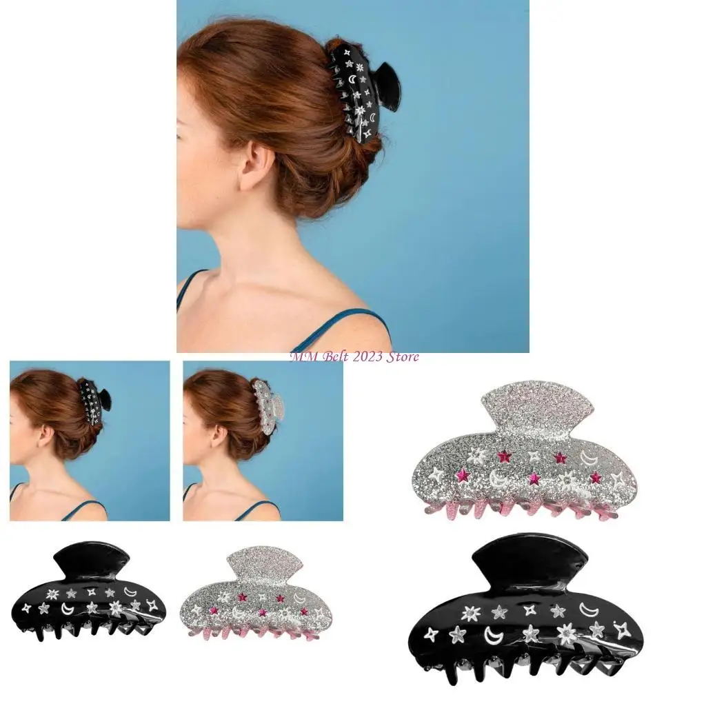 

49ME Glittering Star Claw Clip for Women Cool Girl Hair Clamp Clip Updo Hair Styling Accessory for Thin Hair French Jaw Clip