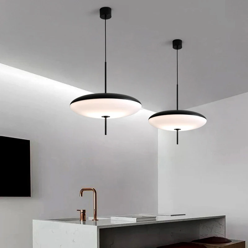 

Modern Black White Round Pendant Lamps Acrylic Lampshade Living Room Dining Table Restaurant Kitchen Island Hanging Light G9 E27