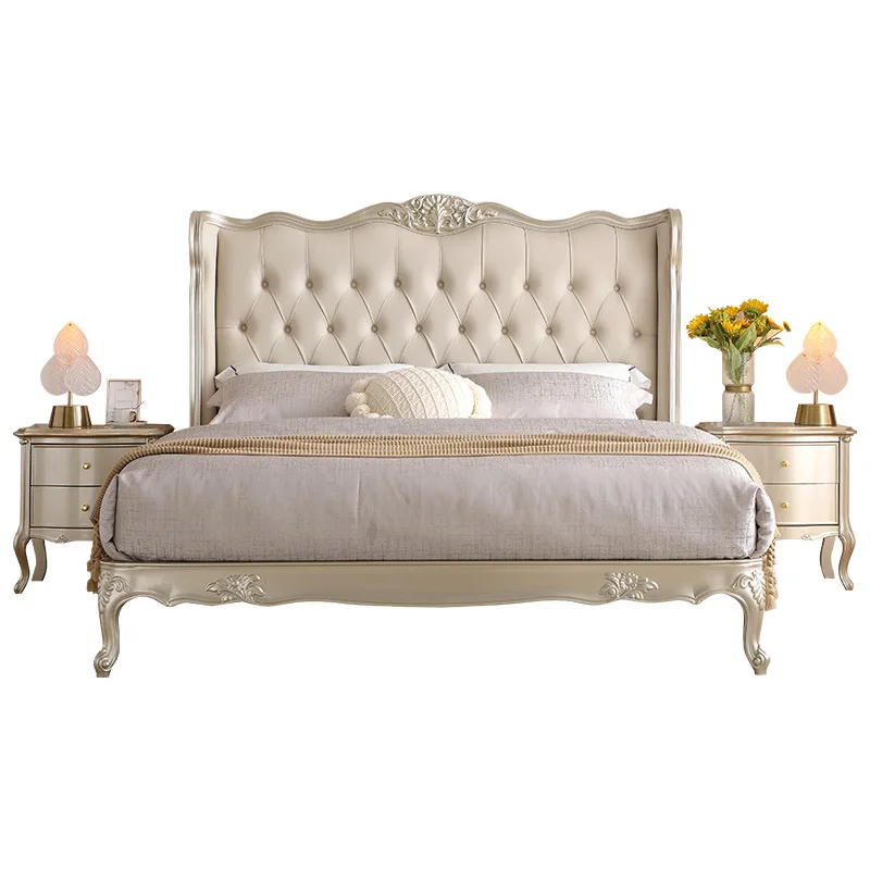 

American light luxury solid wood double bed French court carved bed European high-end princess wedding bed