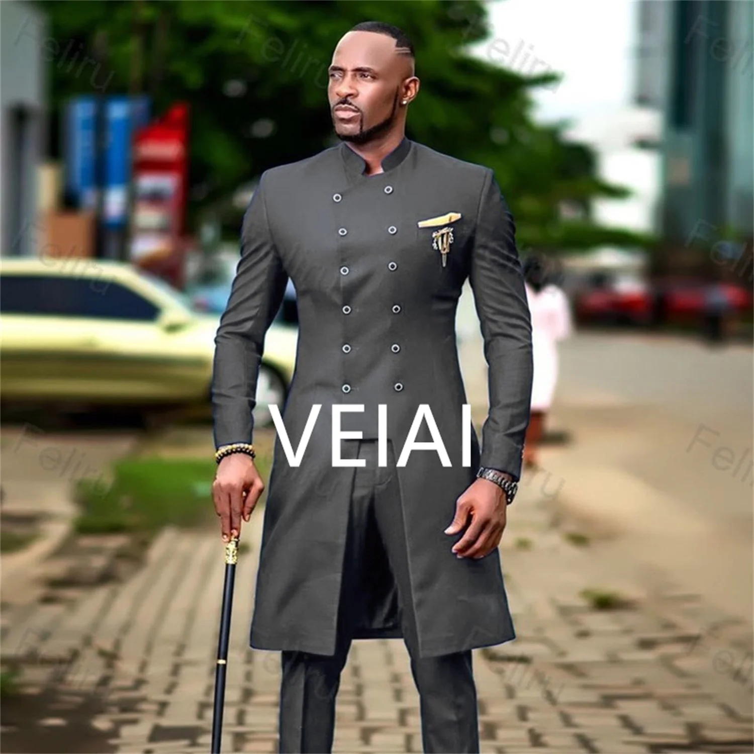 

CustomizedClassic Dark Grey Men's Suit Slim Fit Wedding Suits For Men Groom Tuxedo African Wedding Double Breasted Best Man Blaz