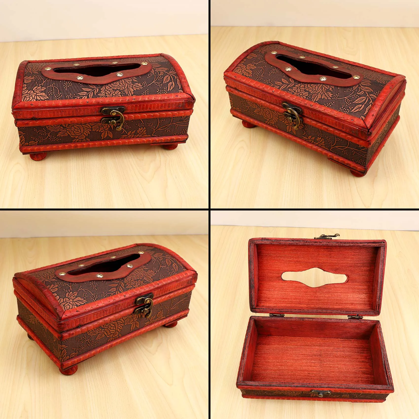 

Деревянная коробка-органайзер для хранения файлов с медным кольцом в ретро-стиле, новинка: Ретро-красный цвет