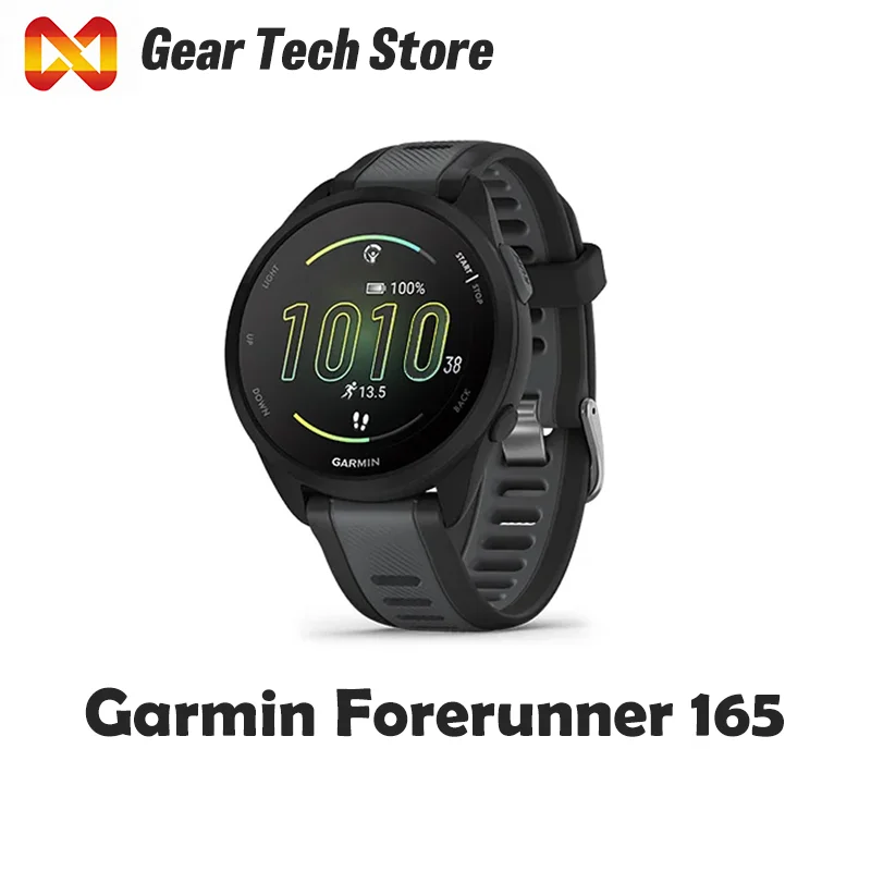 Montre connectée de sport Garmin Forerunner 165, style basique, écran AMOLED de 1,2 pouce, GPS, compatible avec plusieurs langues