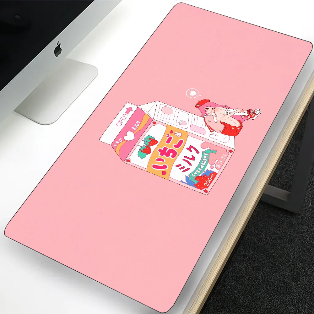 Cute Japanese Strawberry Milk Large Gaming Mouse Pad Computer Mousepad PC Gamer Laptop Mouse Mat Office Keyboard Mat Desk Pad