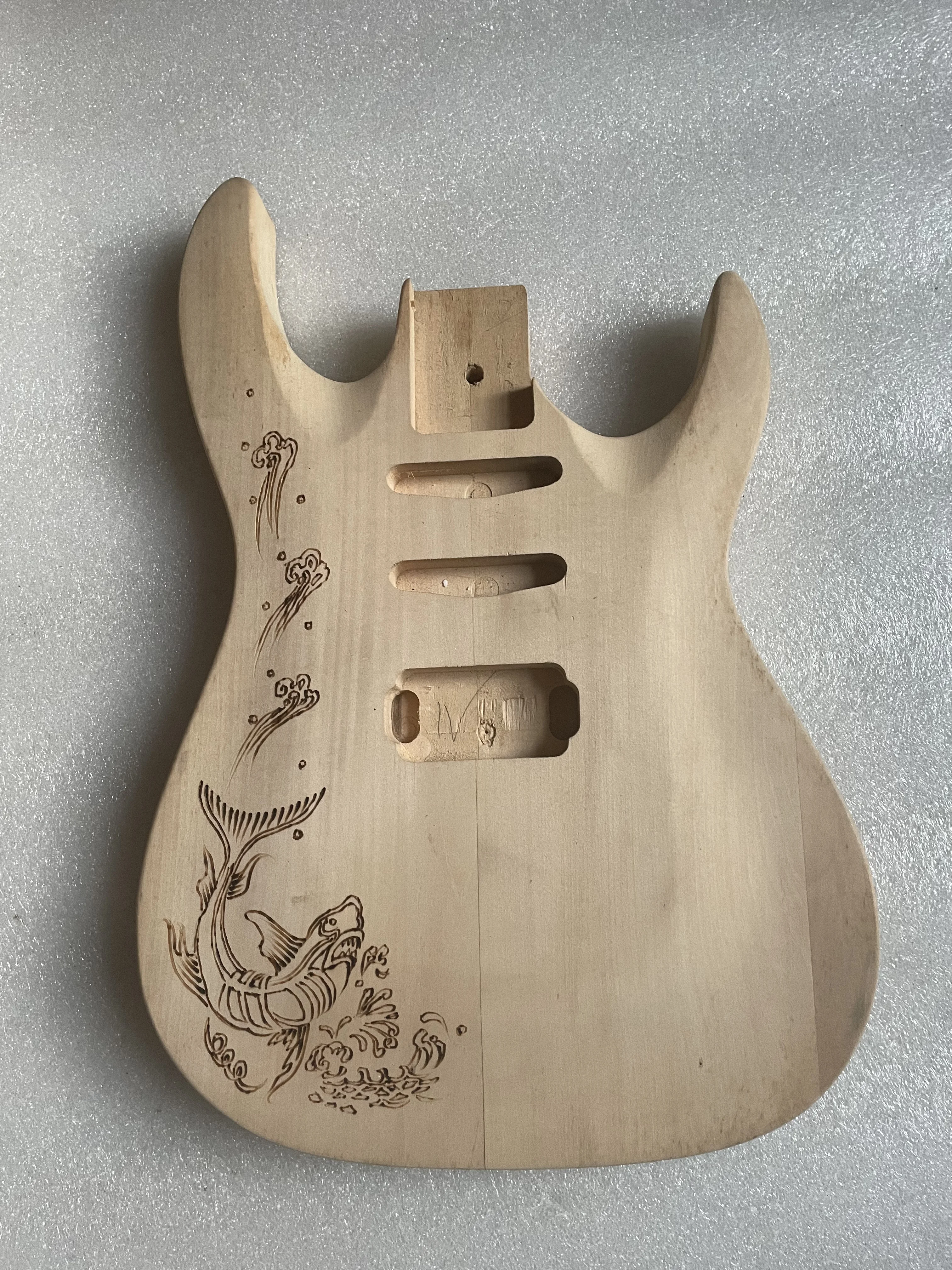 Rare Unfinished Guitar Body, Basswood Flame Maple Veneer, Carved Pattern, Musical Instruments, Wooden Parts, DIY Accessory