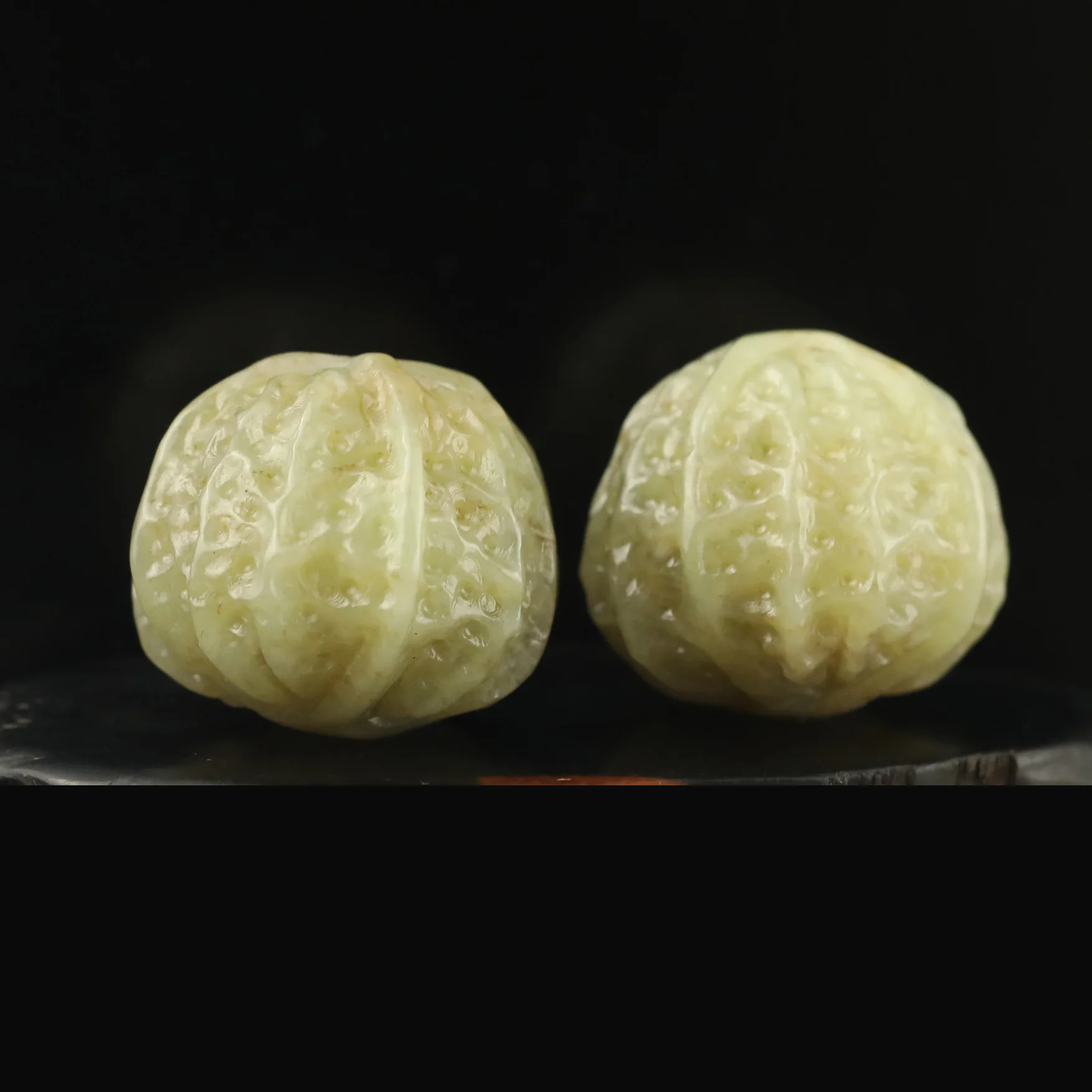 Old natural hetian jade hand-carved double walnut Chinese health ball gift #52 i