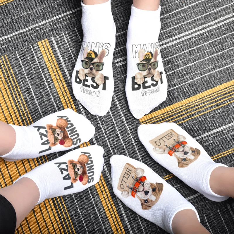 New 3D Printed Animal Women Short Socks Cute Bear Funny Cats Dogs Creative Harajuku Fashion Low Naked Socks Suitable For Unisex