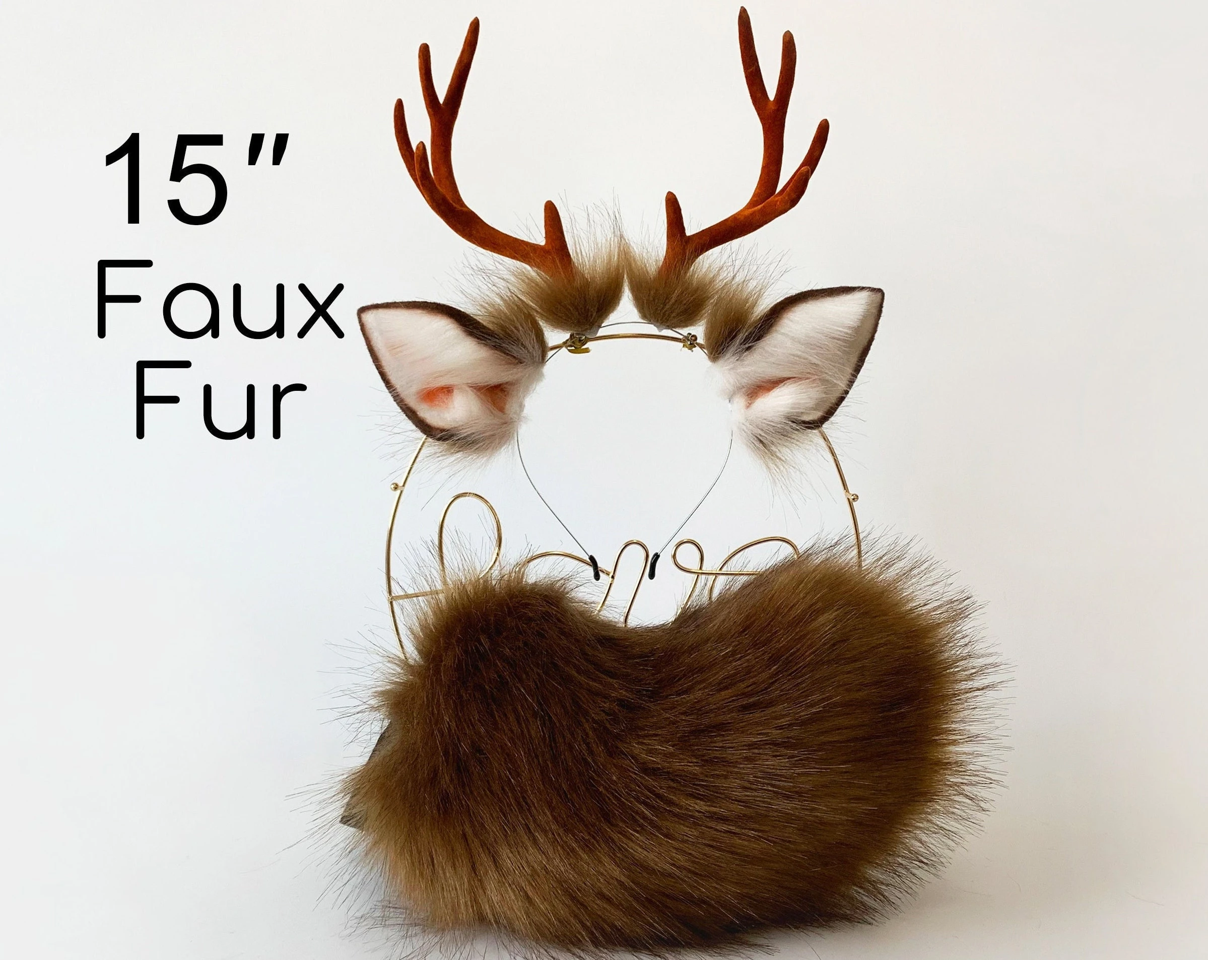 Cute brown deer ears and tail set, cosplay costume, animal ears headband, faux fur tail, Halloween accessories, anime convention