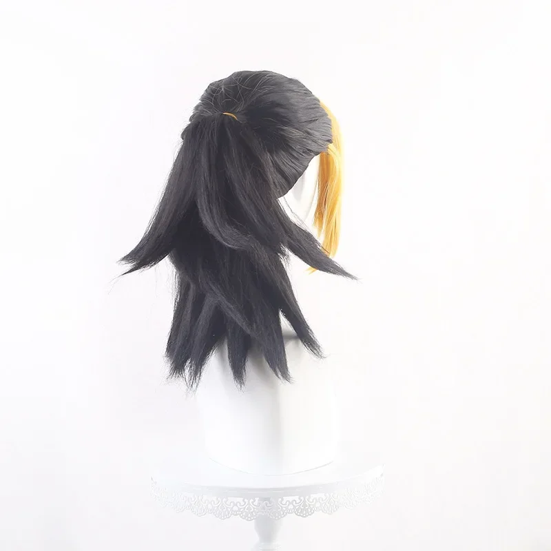 Demon Slayer Makio Cosplay Wig Black Yellow Synthetic Short Curly Wig Anime Coser Cute Girl High Quality Wig Daily Party