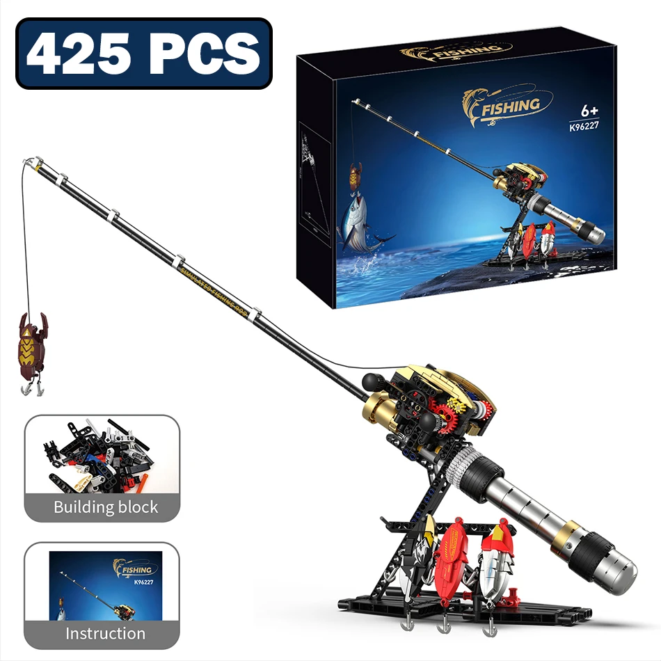 MOC Zeevissen Baitcast Staven Spinning Reel Set Bouwstenen Pole Gear Haken Lokken Aas Visgerei Bricks Speelgoed Kinderen Vissen Geschenken