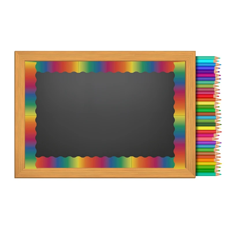 2X ملصقات لوحة الإعلانات بألوان قوس قزح، حواف نشرة مستقيمة ملونة، زخرفة حدودية لسبورة الفصل الدراسي