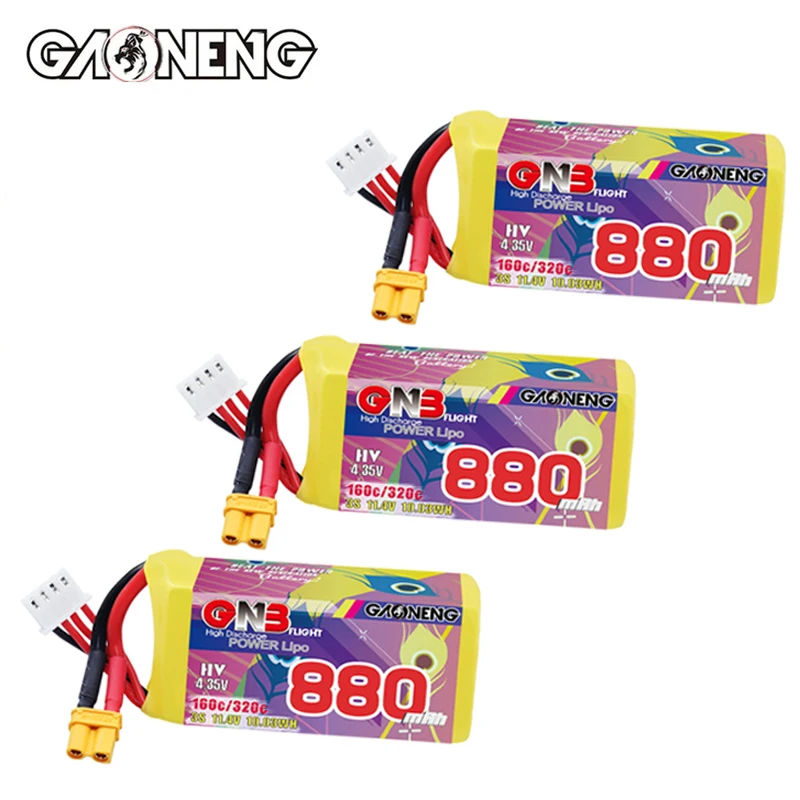 3PCS GNB LiPo Battery 3S 11.4V 880mAh 160C/320C for FPV Drone Quadcopter Airplane Helicopter Parts 11.4V Rechargeable Battery