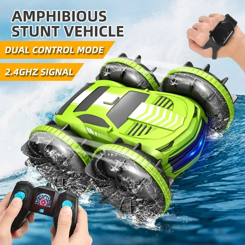 2in1 RC Car 2.4GHz Remote Control Boat Waterproof Radio Controlled Stunt Car 4WD Vehicle All Terrain Beach Pool Toys for Boys