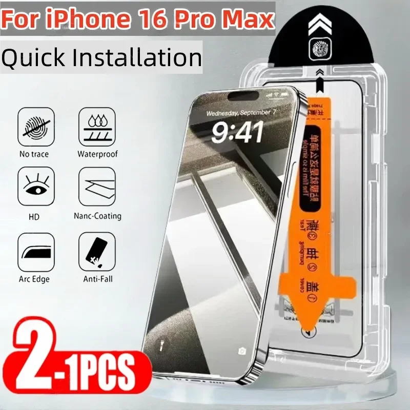 1/2PCS Premium gehärtetes Glas für iPhone 16 Pro Max 15ProMax Staubfreier Displayschutz für iPhone 16/15/14/13 Einfache Installation
