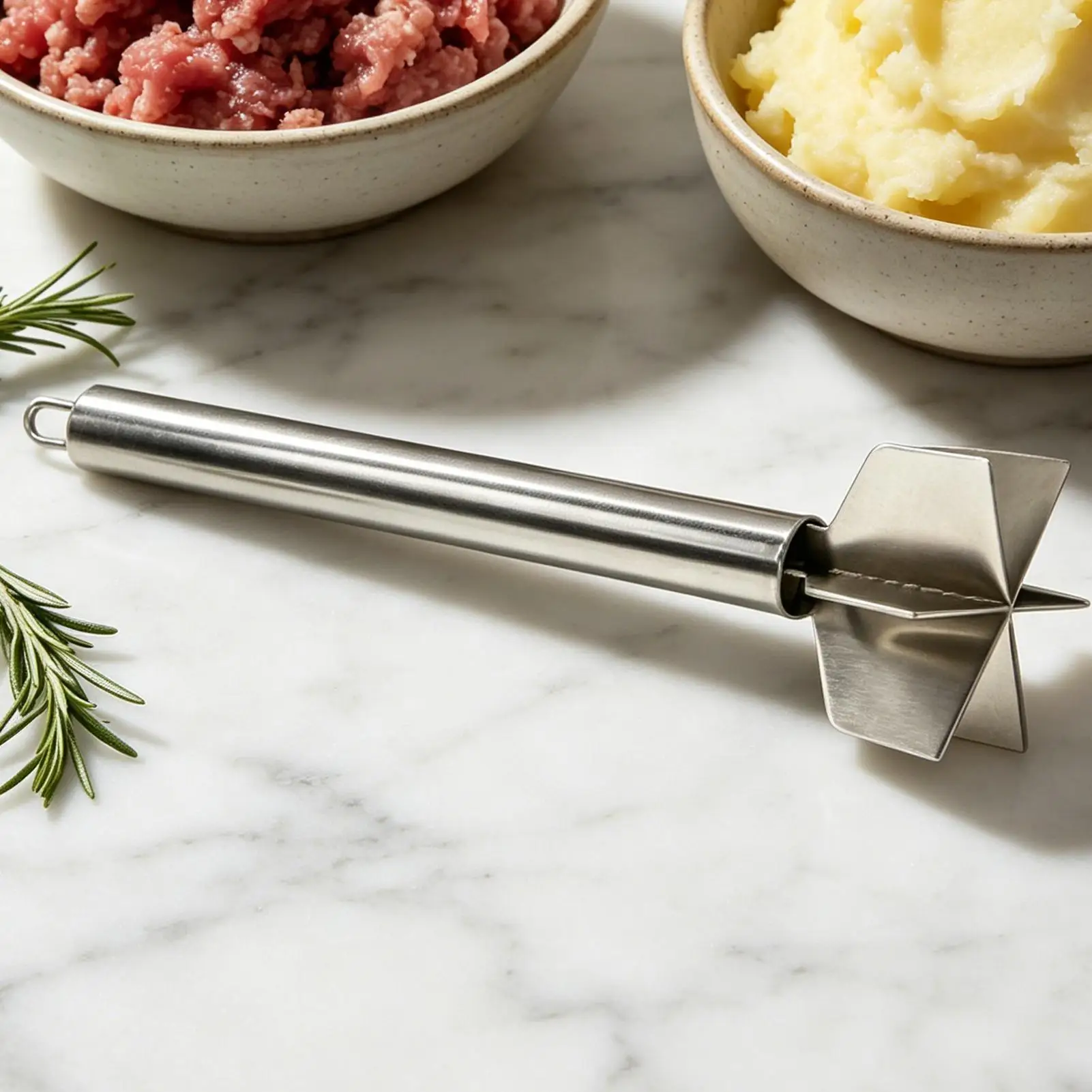 Meat Masher 6-Leaves Comfortable Grip Multi-Functional 11 Inch Ground Meat Masher Tool For Potato Turkey Vegetables Carrots
