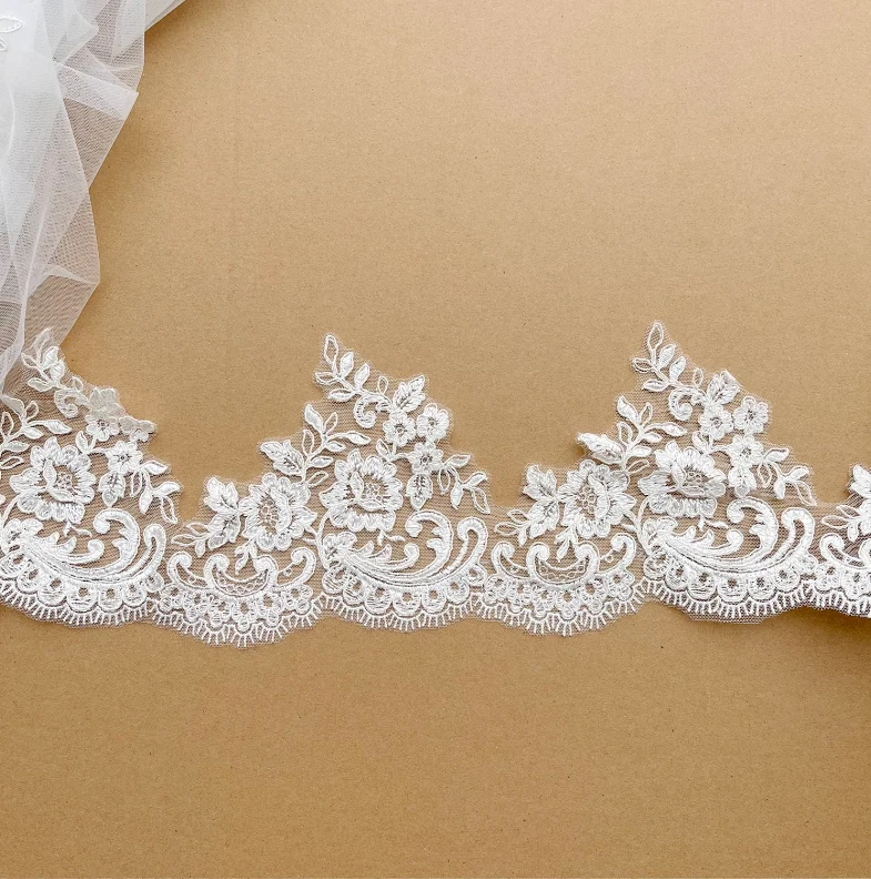 10-3 Yards/Lot Weiße Rayon-Blumenbordüren-Spitzenborte für Hochzeitsschleier, Vorhang, Kleidung, Tischdecke, DIY-Zubehör RS4061-2 – Detail 5