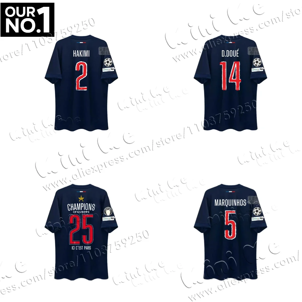 قميص Grand Paris PSG Champion&Dou é Summer ثلاثي الأبعاد قابل للتنفس ومريح للتدريب الرياضي في الهواء الطلق بأكمام قصيرة