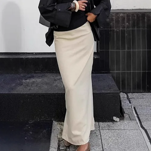 Light Khaki Old Rough Edge Hip Skirt 2026 Spring Cotton High Waist Straight Skirt