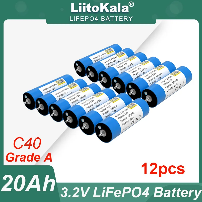 12pcs Grade A LiitoKala 3.2V 20Ah Battery LiFePO4 phosphate Cell for 4S 12V 24V Motorcycle Car motor batteries Modification