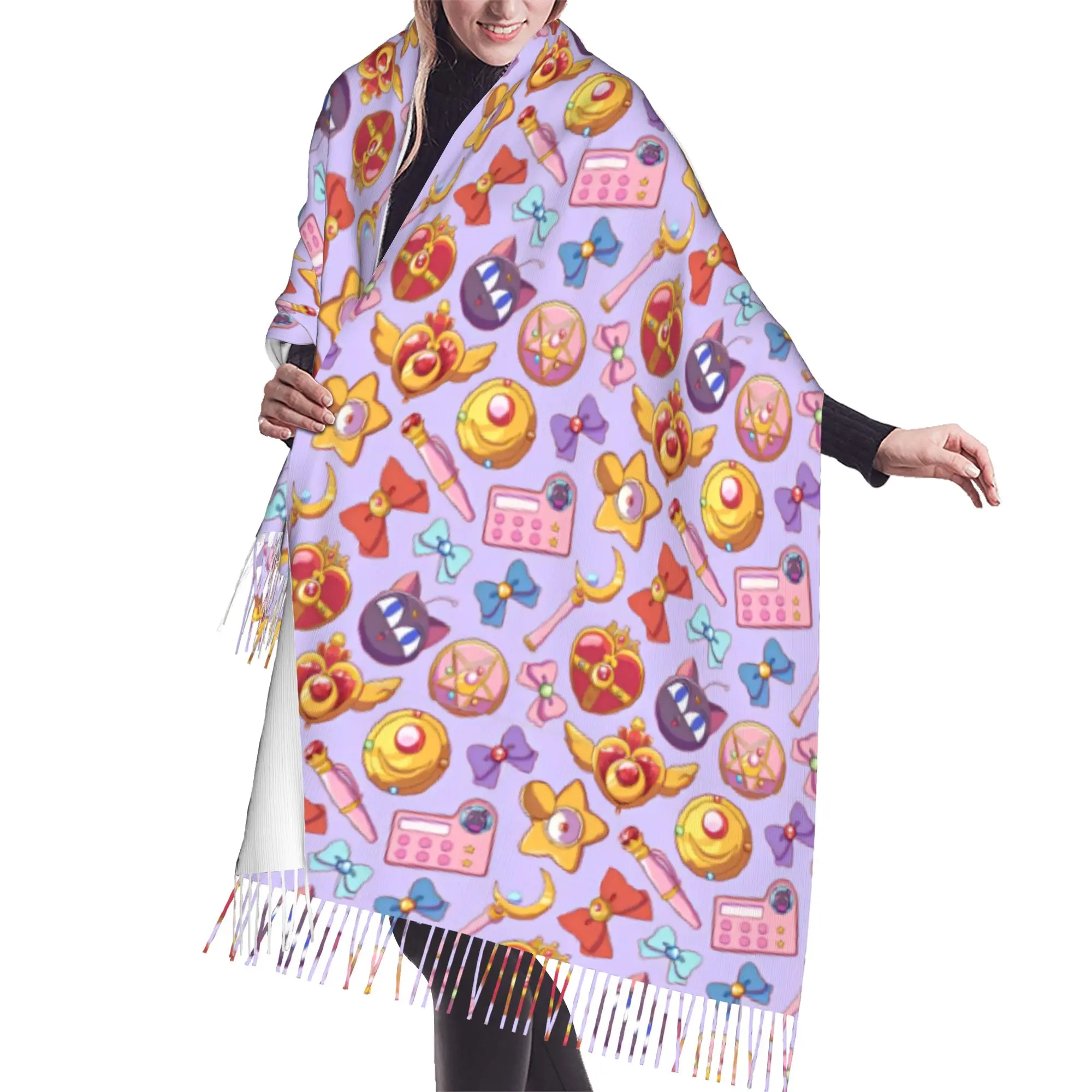 Customized Printed Sailored Manga Anime Mooned Scarf Women Men Winter Warm Scarves Usagi Tsukino Shawls Wraps