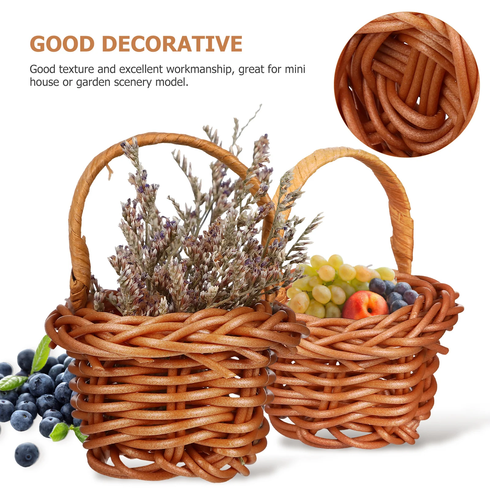 8pcs Woven Flower Baskets Decorative Accessories For Mini House Garden Kids Lovely Landscaping Decoration Desktop Ornament