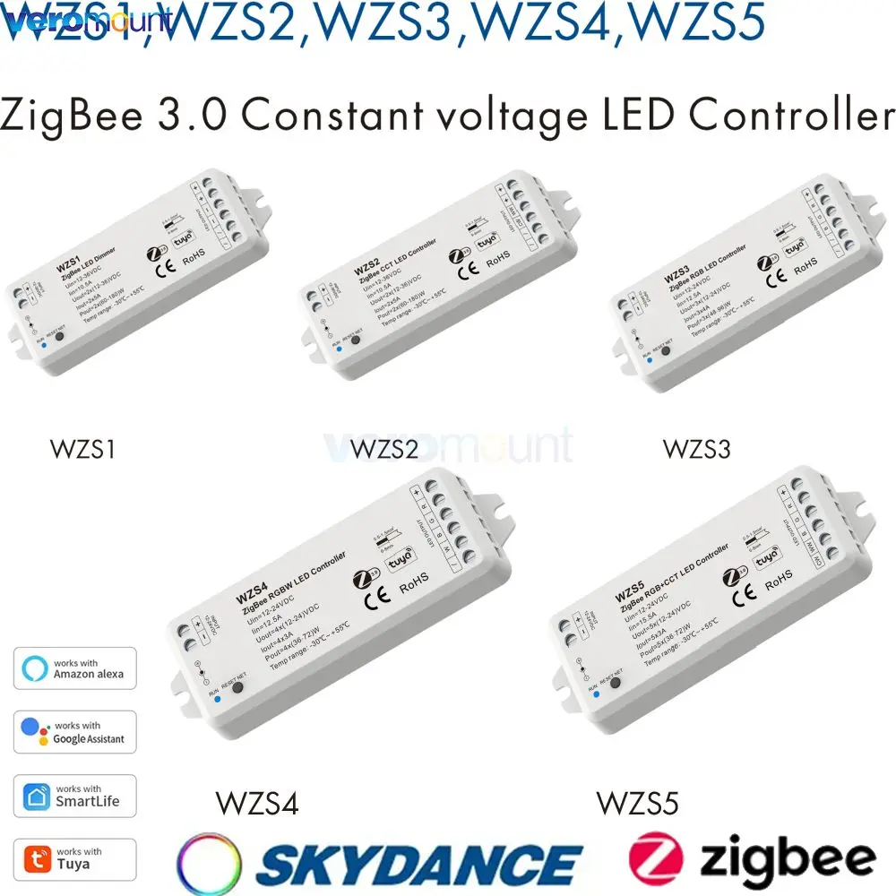 

Светодиодный контроллер Zigbee 3,0 DC12-24-36 В WZS1/2/3/4/5 с голосовым управлением/Google/Alexa для одноцветной светодиодной ленты CCT RGB RGBW RGB + CCT