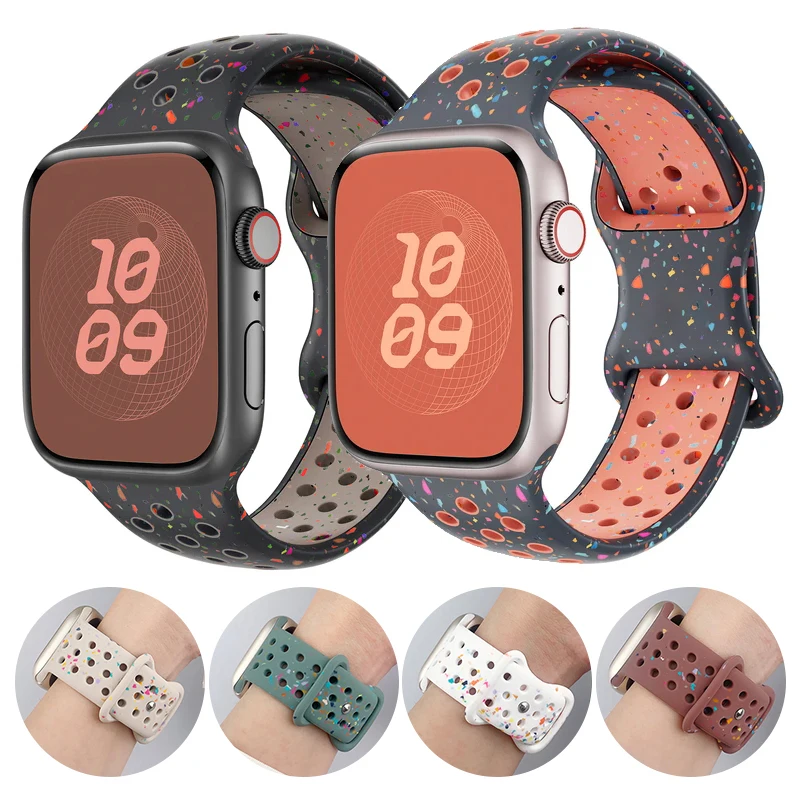 Sport Silicone Strap for Apple watch band 40mm 41mm 45mm 44mm 38mm 49mm Breathable bracelet iwatch Series 9 8 7 6 5 3 SE Ultra 2