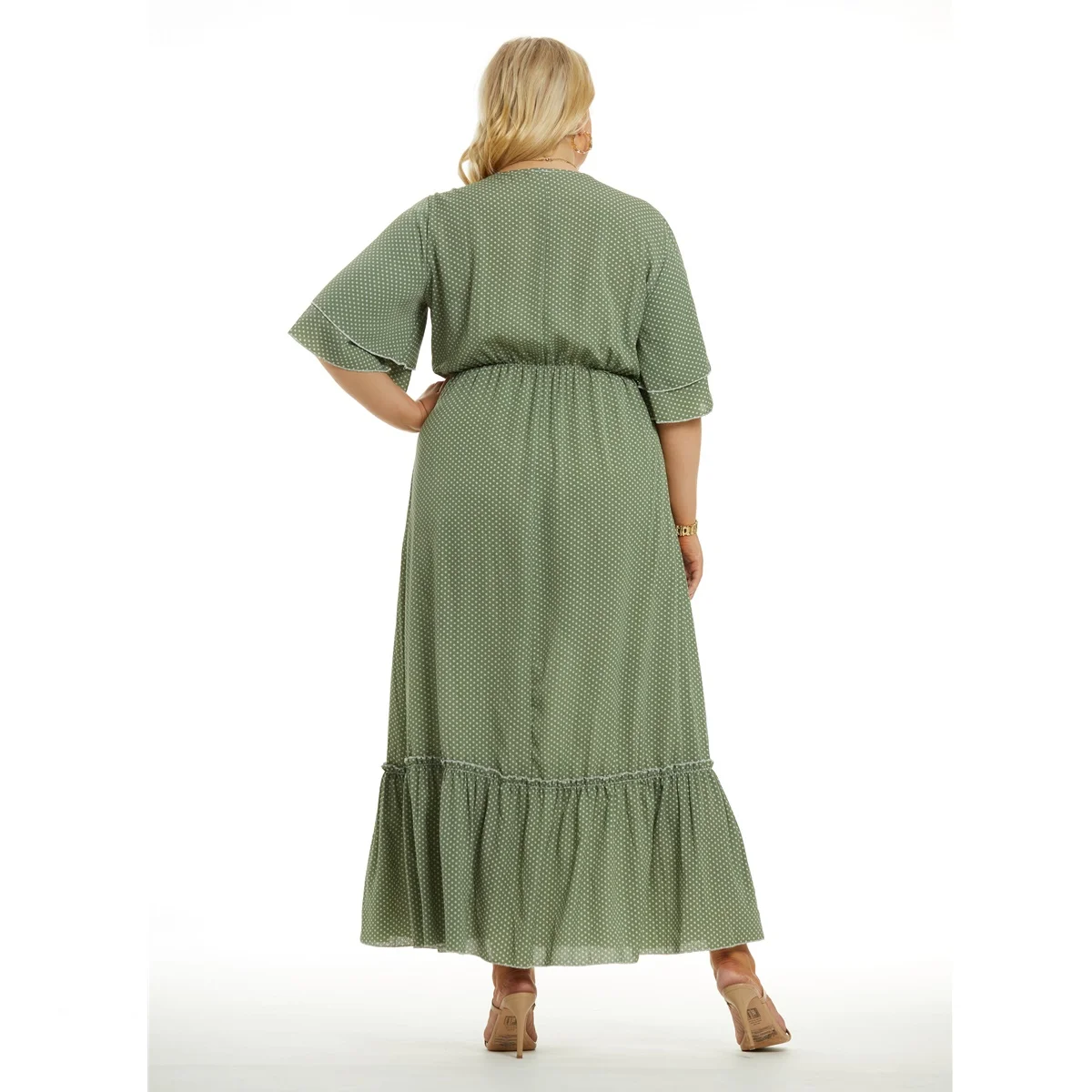 Plus Size New Arrival Fashional V dekolt pół rękawa zielony kolor w stylu Casual, letnia długie sukienki w stylu boho dla dużych kobiet