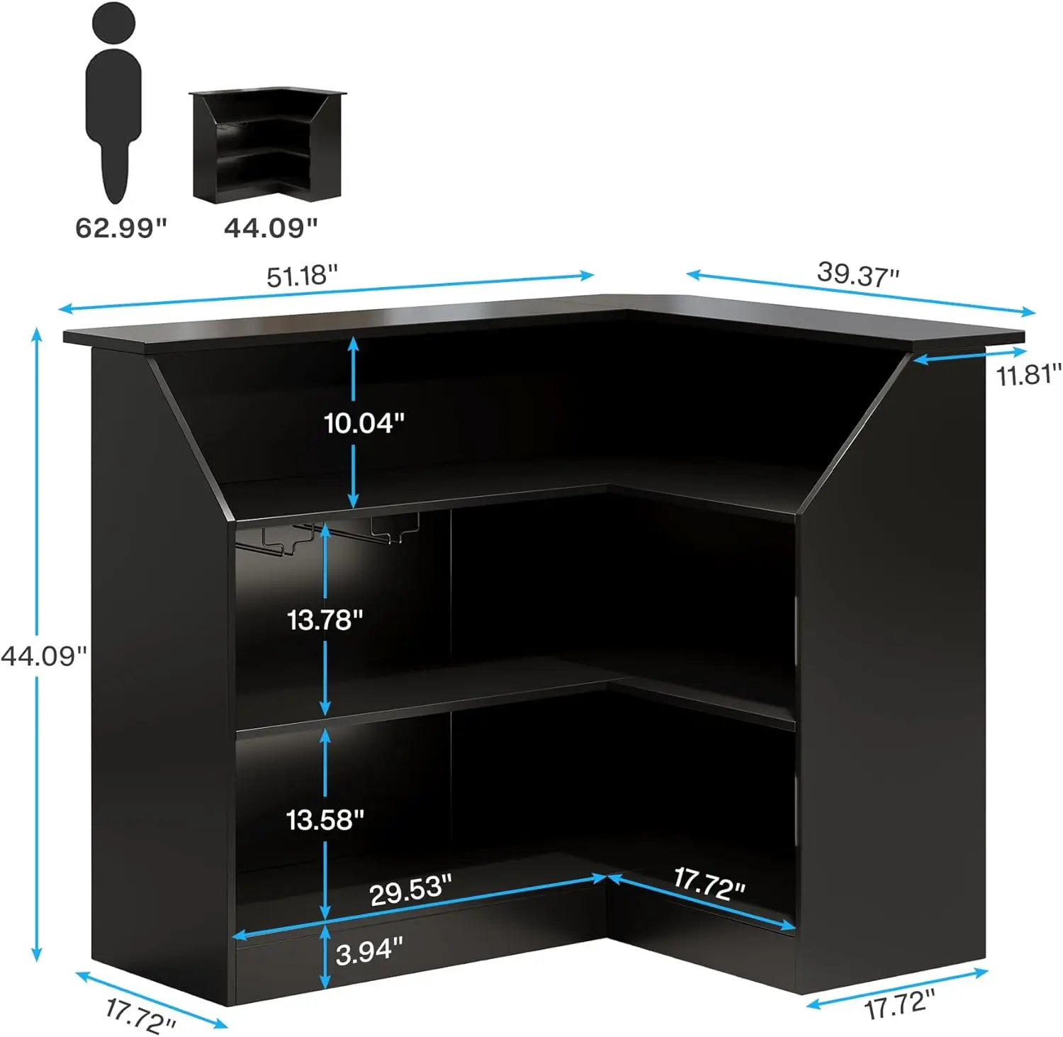 Bar Cabinet, L-Shaped Home Table with Stemware Racks, 4-Tier Corner Bar Unit Liquor Wine Bar Table Reception Desk for Home Pub