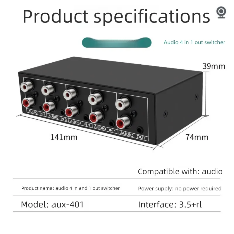 Audio Switcher 4 in 1 RCA AUX Stereo Audio Selector 4 inputs 1 Output Passive 3.5mm Aux L/R RCA Audio Switch Box Analog Sharer