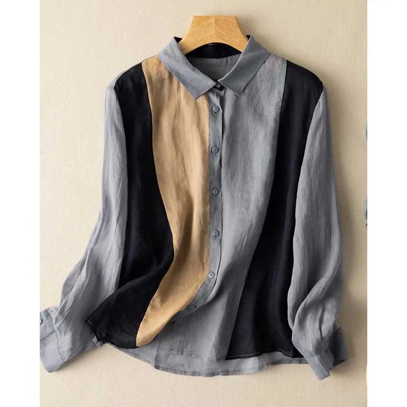 

Fashion Lapel Button Asymmetrical Striped Shirts Women's Clothing 2024 Spring New Loose All-match Tops Casual Blouses