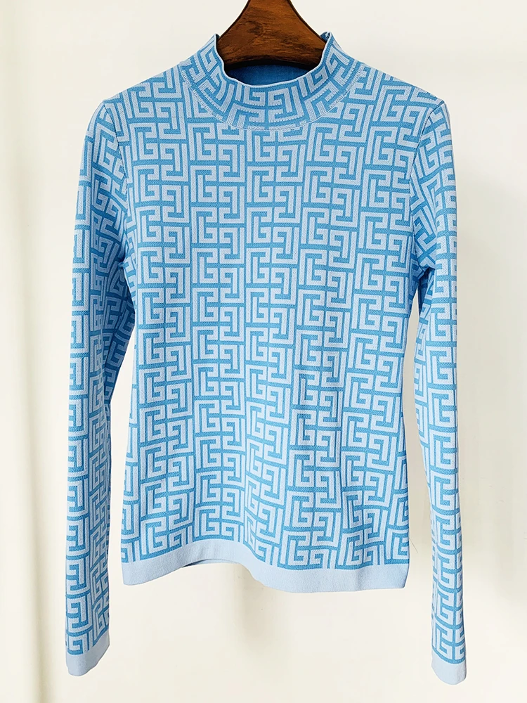 Pull en tricot jacquard monogramme géométrique pour femme, mode de créateur, haut de gamme, ET, le plus récent, 2024