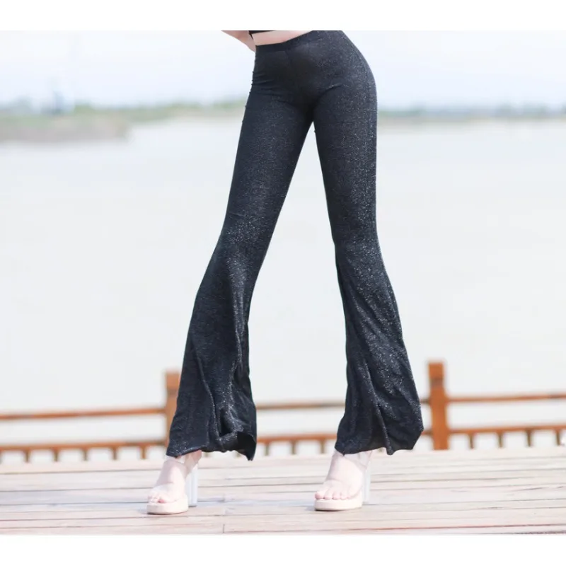Pantaloni svasati Sexy a vita alta donna estate sottile lucido Slim fit pantaloni Casual leggera prospettiva Club Party Dance Sex Game