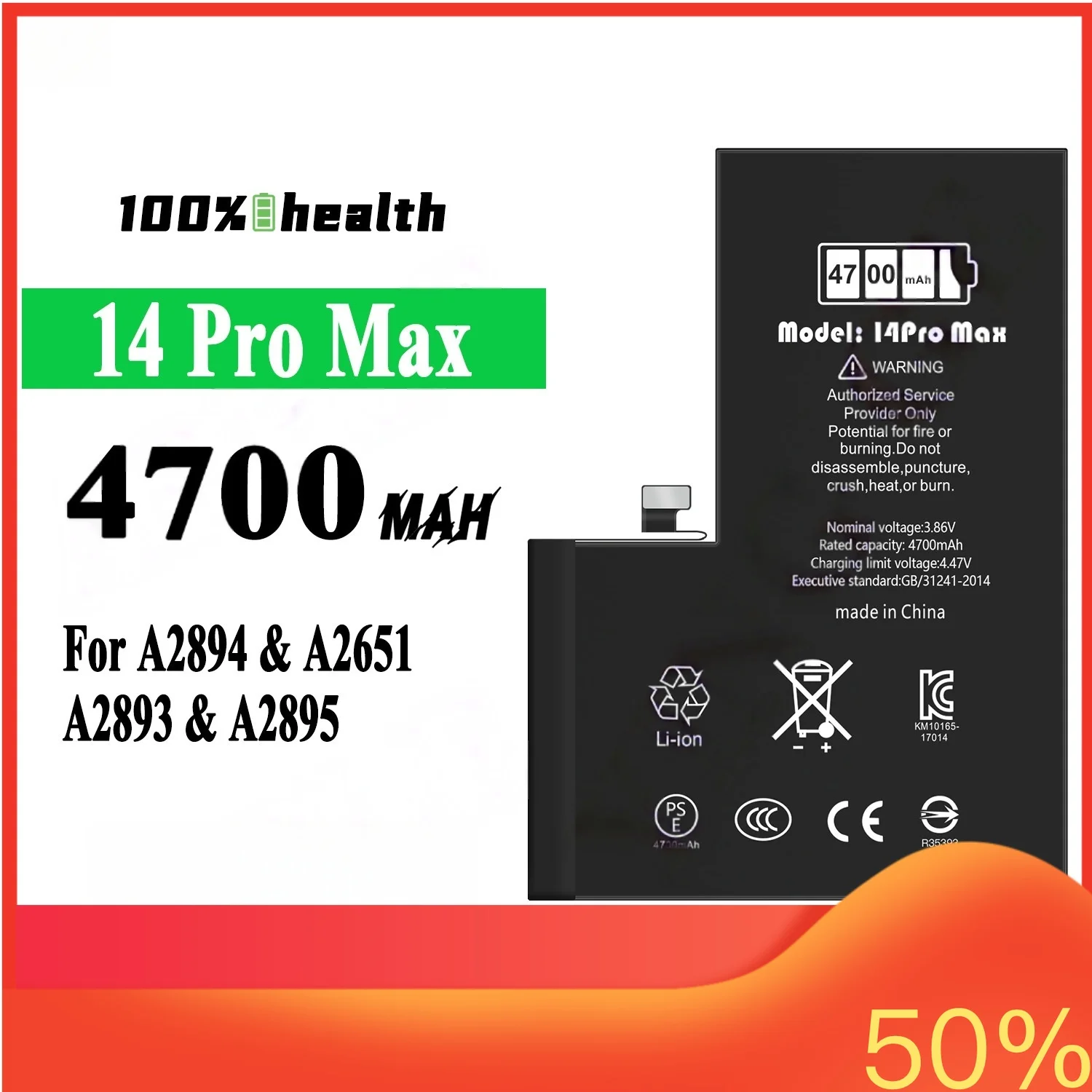 

4700mAh Phone Battery for Apple 14 Pro Max A2894 A2651 A2893 A2895 Running Diagnosis Lithium Battery