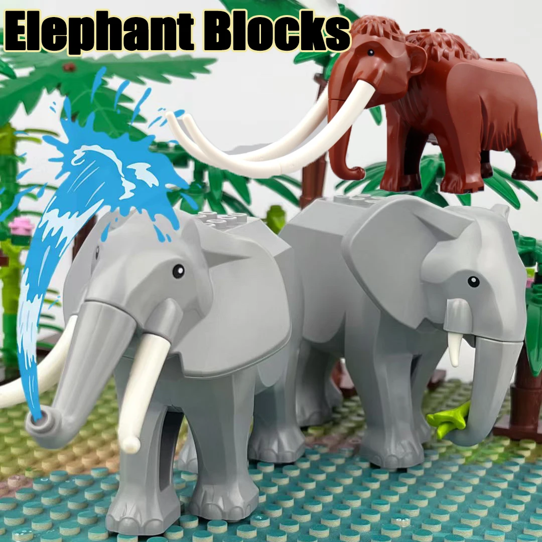 MOC City Animal Building Blocks Street View Zoo Elephant Octopus Deer Camel Rabbit Owl Bear Farm Scene Accessories Bricks Toys