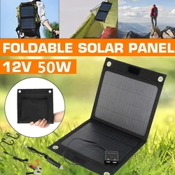 50W Foldable Solar Panel USB Solar Cell Portable Folding Waterproof 12V Solar Charger Outdoor Mobile Power Battery Sun Charging