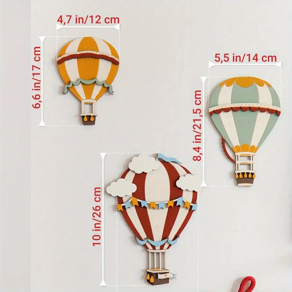 3D Holz Heißluftballon Dekorative Wandpaneele (3er-Set) - Vintage-Stil Heimwanddekoration, Bunte Heißluftballon Dekorative Paneele - Kreative Geschenke – Detail 3