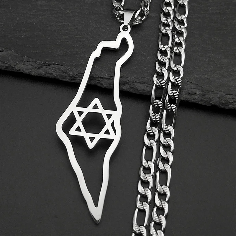 إسرائيل السداسية ماجن نجمة داود البلد قلادة على شكل خريطة قلادة للرجال النساء الفولاذ المقاوم للصدأ الهيب هوب سلسلة القلائد مجوهرات #3