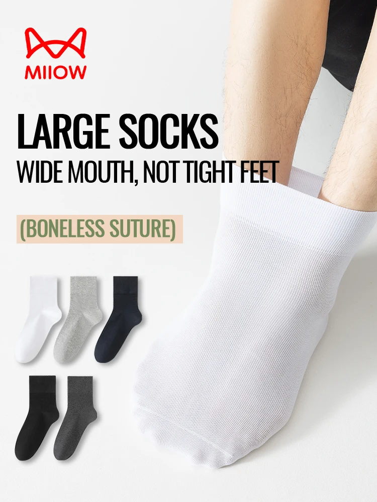MiiOW Kaus Kaki Ukuran Besar Kaus Kaki Katun Murni Kaus Kaki Pria Anti Bau Kaki Gemuk Kaus Kaki Longgar Elastis Kaus Kaki Kompresi Kaus Kaki Tidak Mengikat untuk Lansia