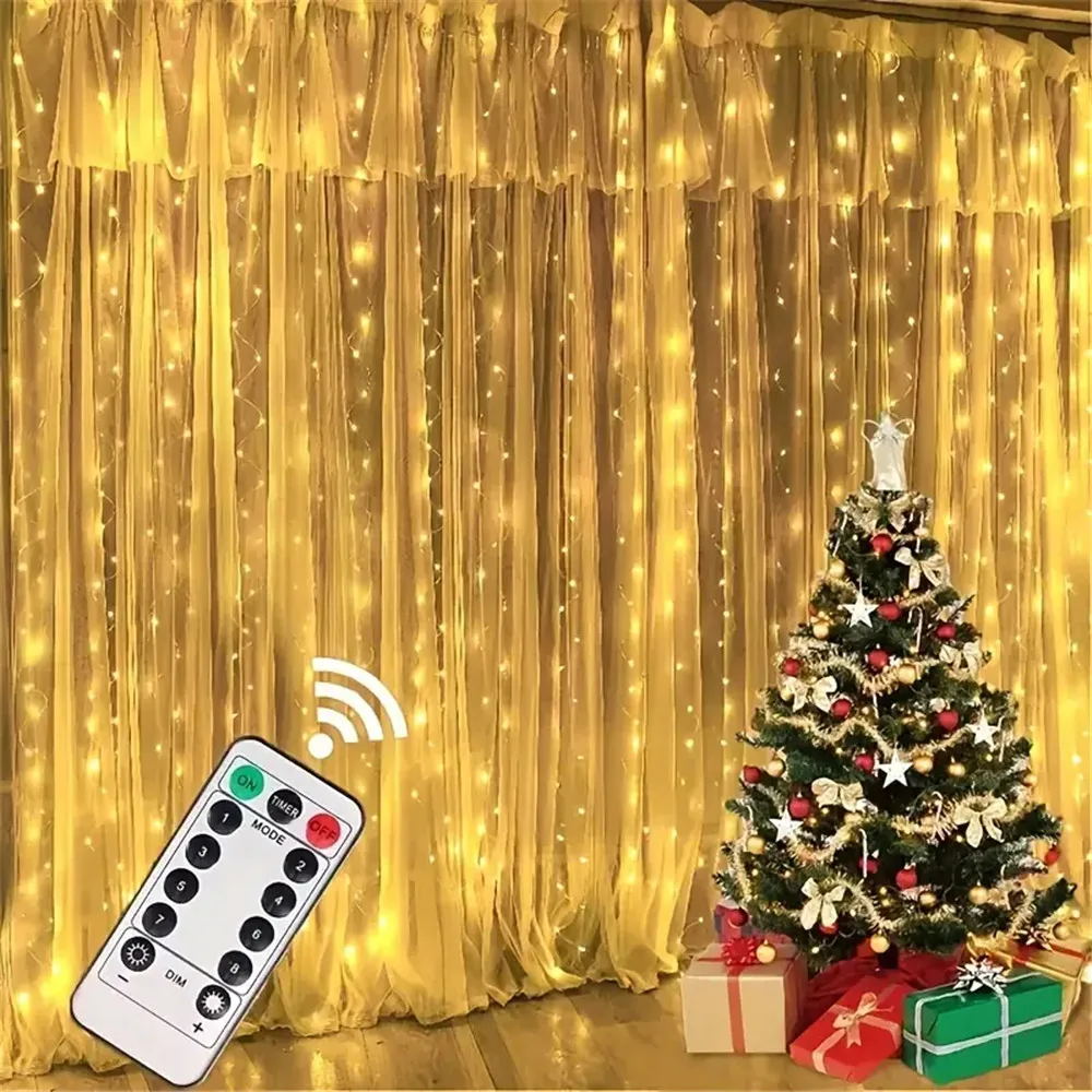 

USB Curtain Lights 8 Modes LED Curtain Fairy Lights with Remote Christmas Decorations for Home Wedding Decor New Year 2025